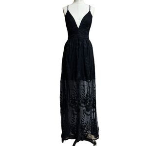 Entro Babydoll Lace Maxi Dress Sheer Whimsigoth Y2K Size M Black Grunge
